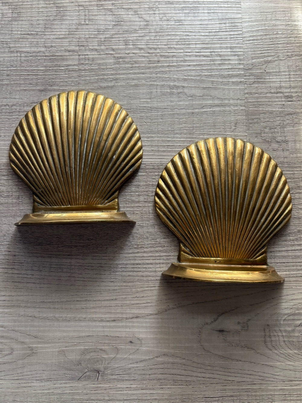 Vintage Brass Seashell Bookends Pair - Nautical Cottagecore Decor